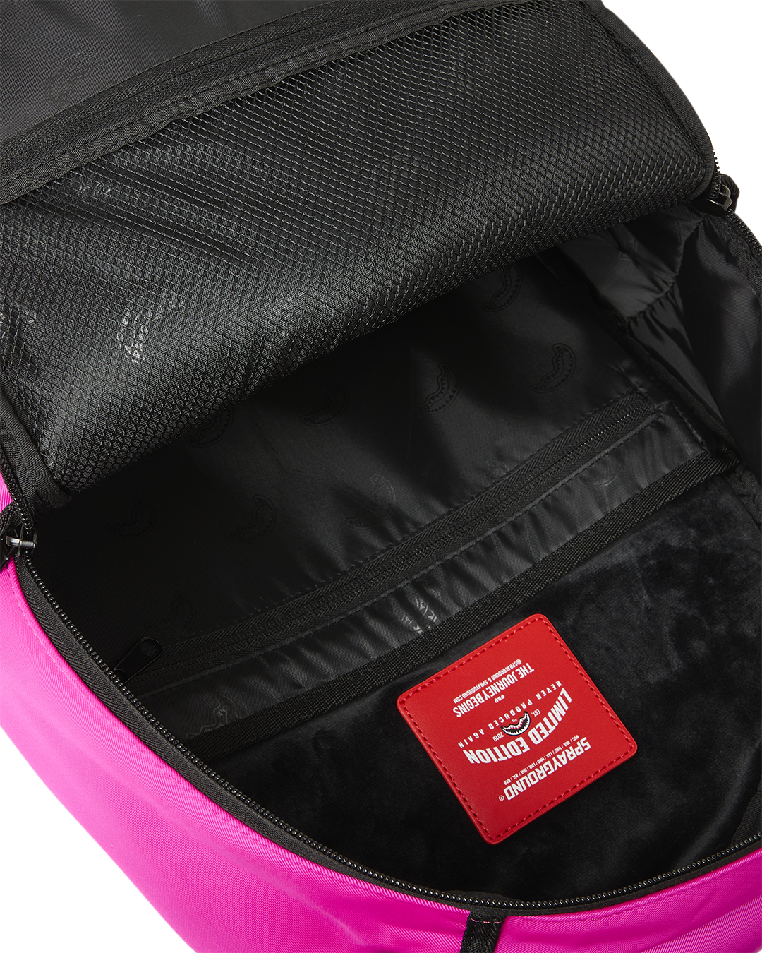 SPRAYGROUND® BACKPACK SHARK CENTRAL WHITE STENCIL SHARK PINK NYLON BACKPACK