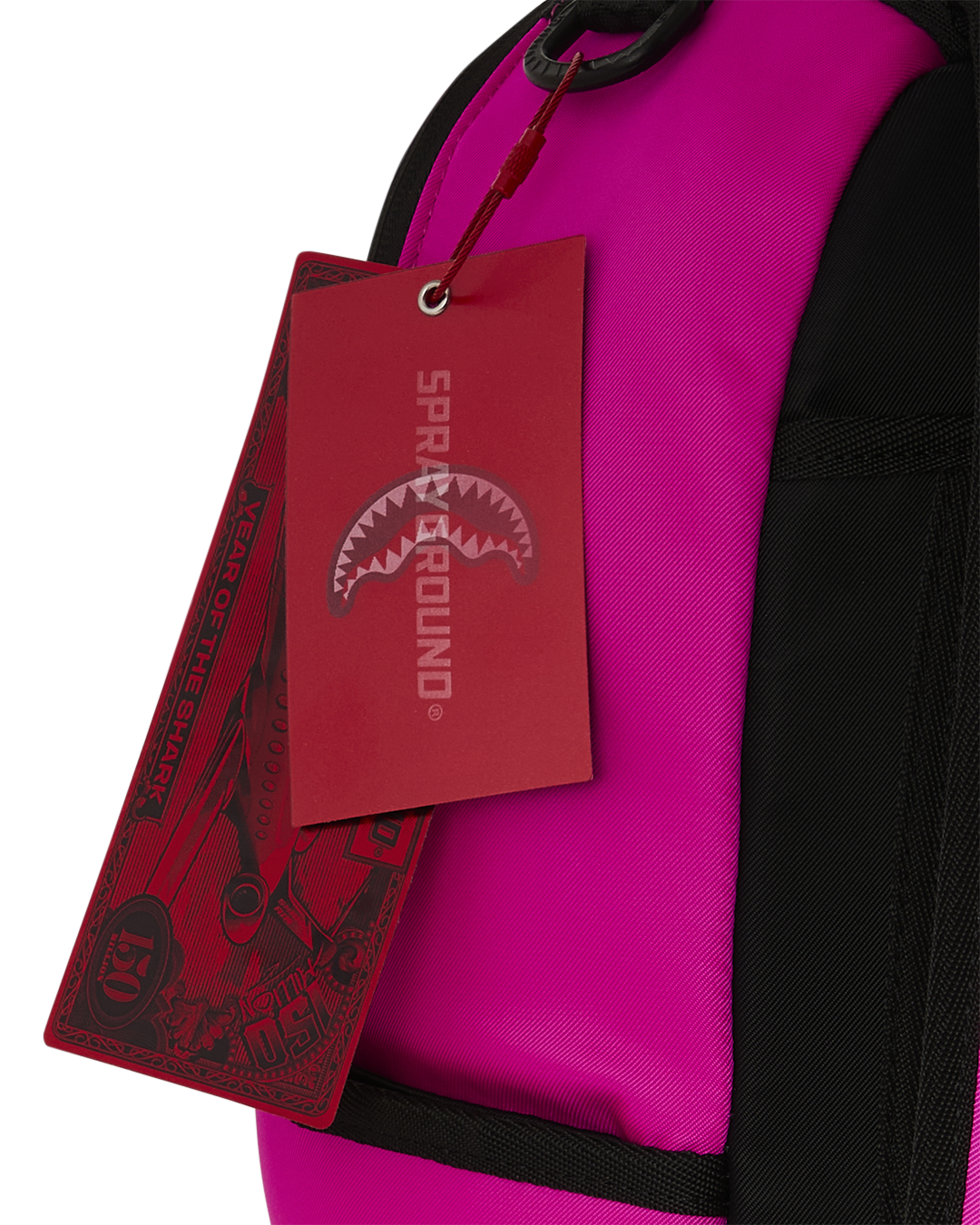 SPRAYGROUND® BACKPACK SHARK CENTRAL WHITE STENCIL SHARK PINK NYLON BACKPACK