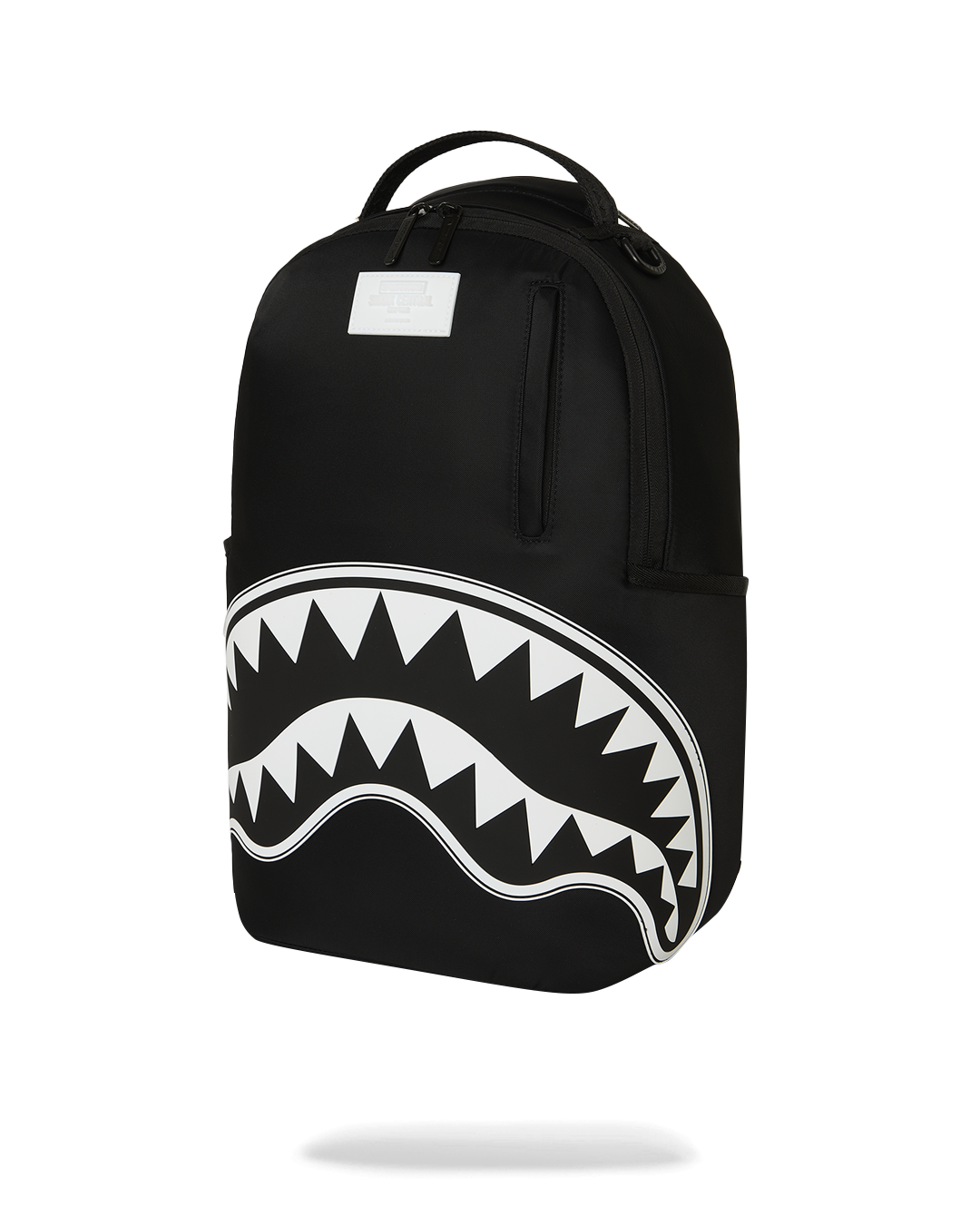 SPRAYGROUND® BACKPACK SHARK CENTRAL WHITE STENCIL SHARK BLACK NYLON BACKPACK
