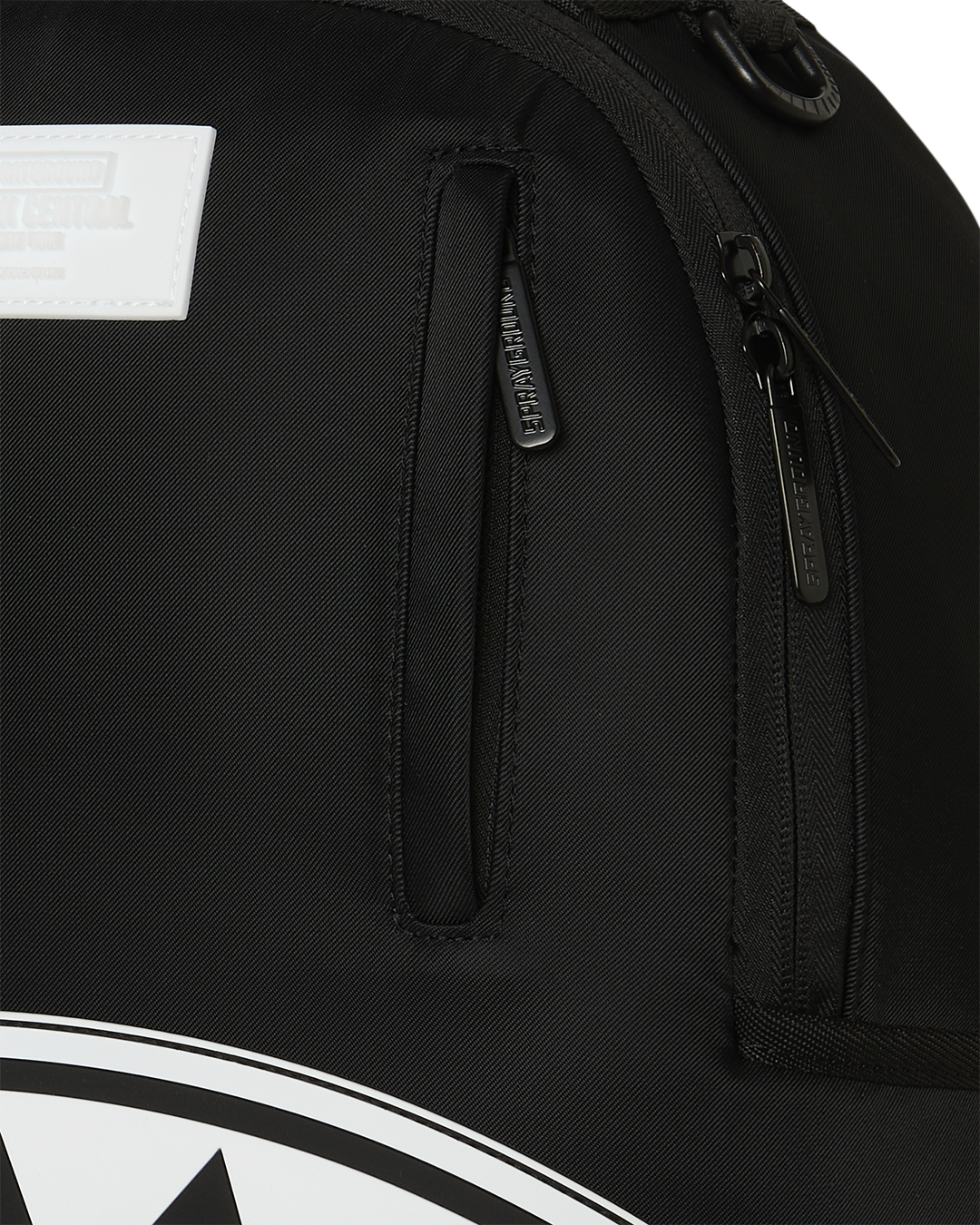 SPRAYGROUND® BACKPACK SHARK CENTRAL WHITE STENCIL SHARK BLACK NYLON BACKPACK