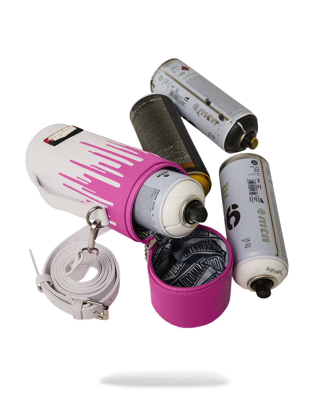 SPRAYGROUND® SPRAY PAINT CAN HOLDER WYNWOOD WALLS COLLAB WATER BOTTLE OR SPRAYCAN HOLDER (WHT/PNK)