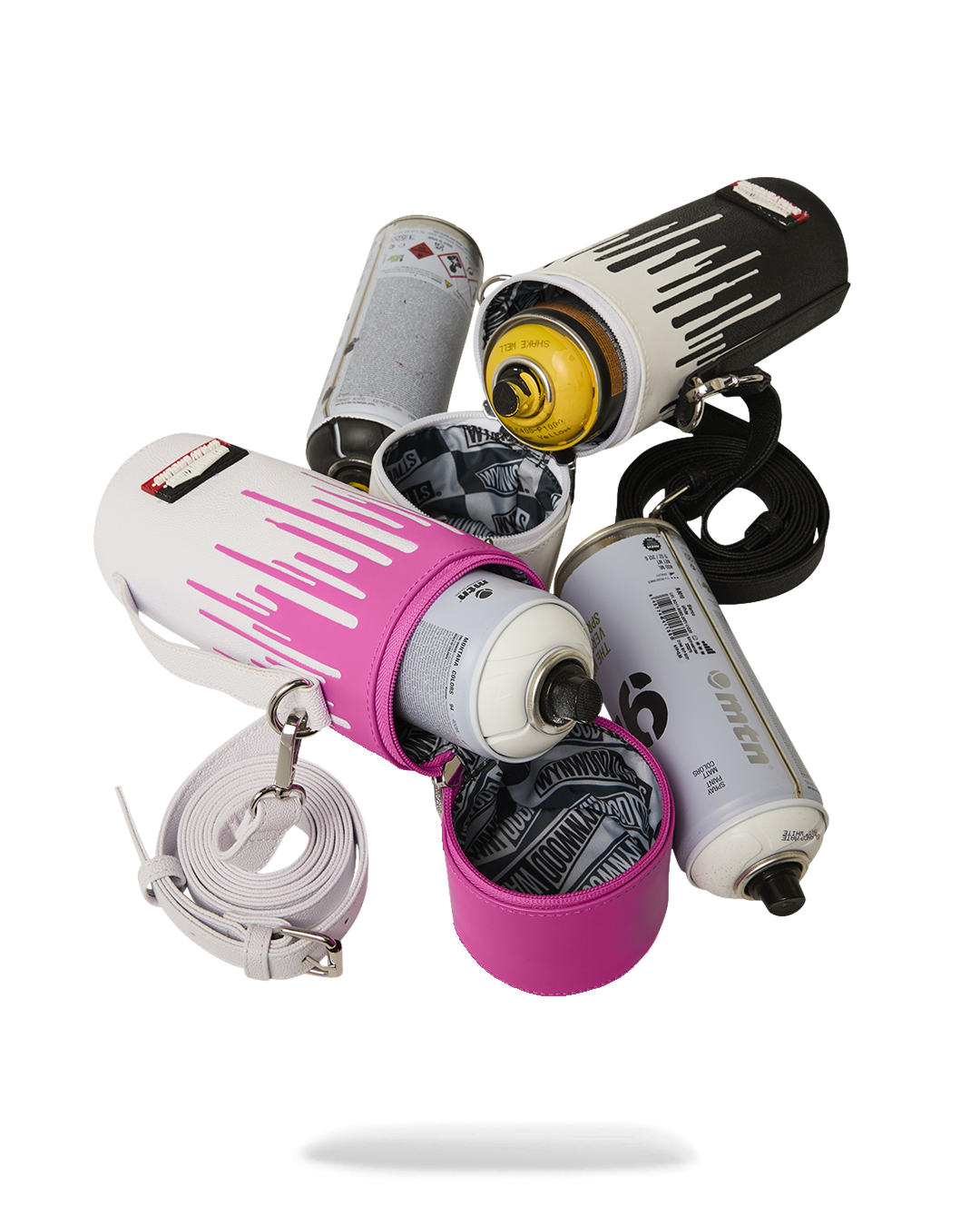 SPRAYGROUND® SPRAY PAINT CAN HOLDER WYNWOOD WALLS COLLAB WATER BOTTLE OR SPRAYCAN HOLDER (WHT/PNK)