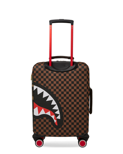 SPRAYGROUND® LUGGAGE EXTERIOR GOLD ZIP POCKET SHARKS IN PARIS JETSETTER CARRY-ON LUGGAGE