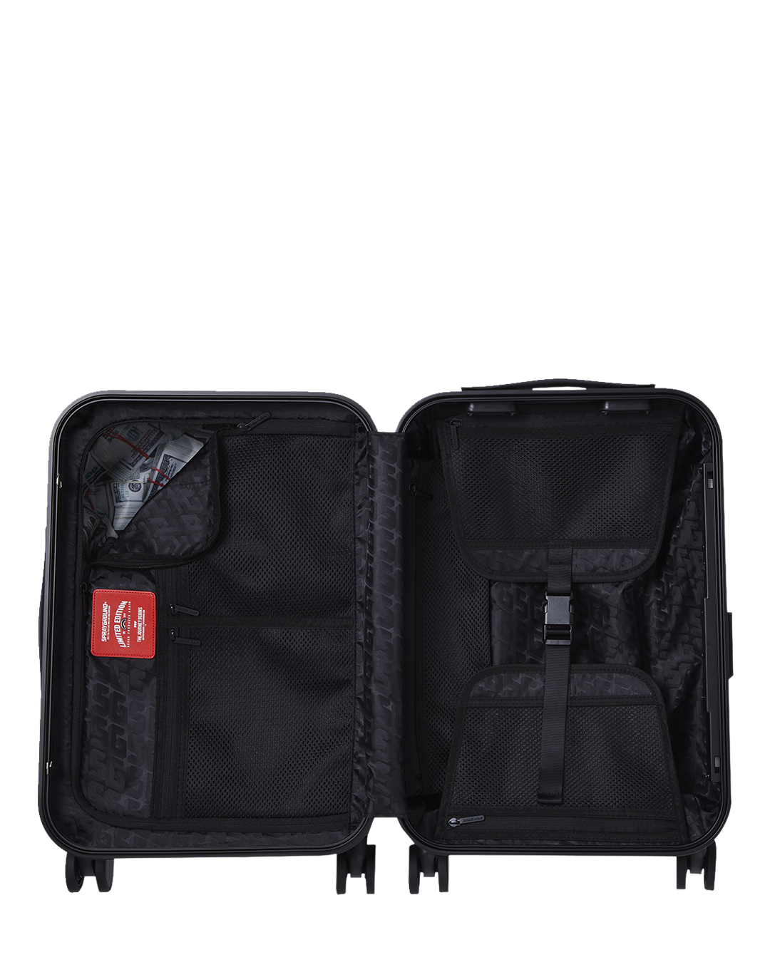 SPRAYGROUND® LUGGAGE BLACK STENCIL SHARK CARRY-ON LUGGAGE