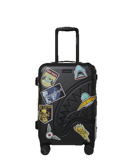 SPRAYGROUND® LUGGAGE CARGO PATCHES SHARKITECTURE CARRY-ON LUGGAGE BLACK WITH EXTRA STICKERS