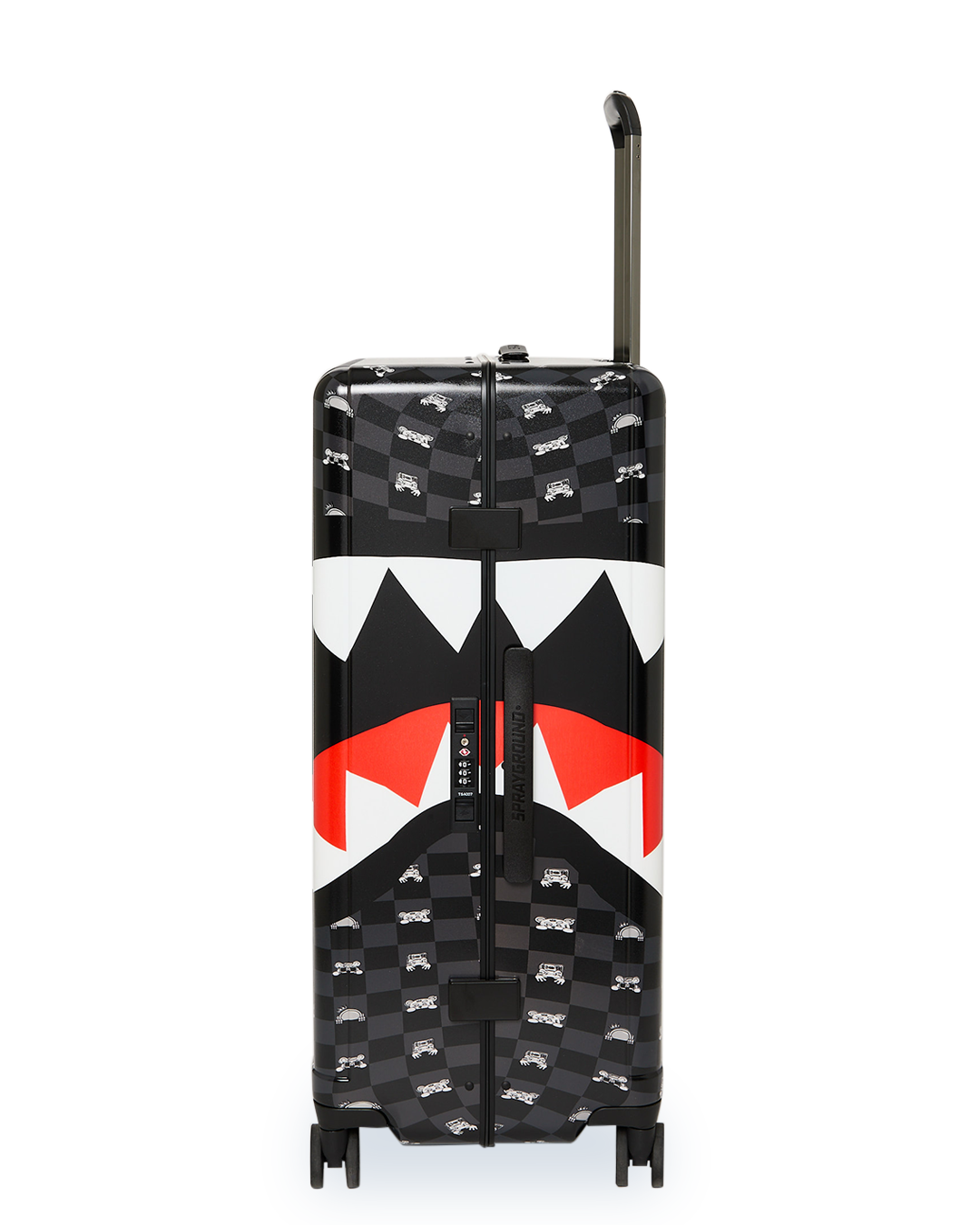 SPRAYGROUND® LUGGAGE GRAY PEEKING CHARACTER CHECK FULL-SIZE LUGGAGE