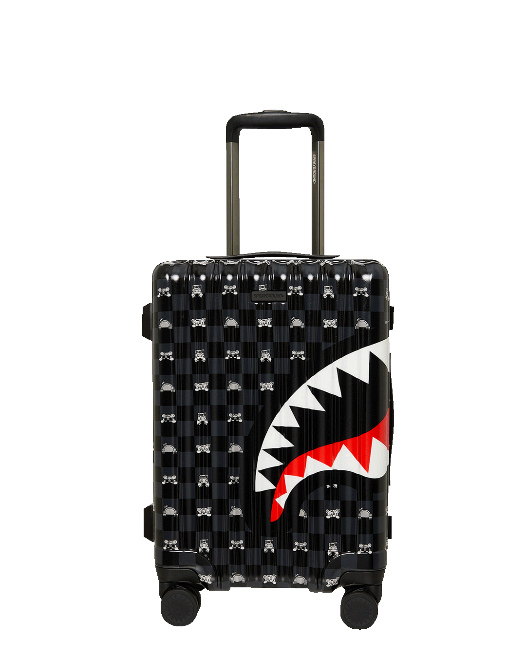 SPRAYGROUND® LUGGAGE GRAY PEEKING CHARACTER CHECK CARRY-ON LUGGAGE