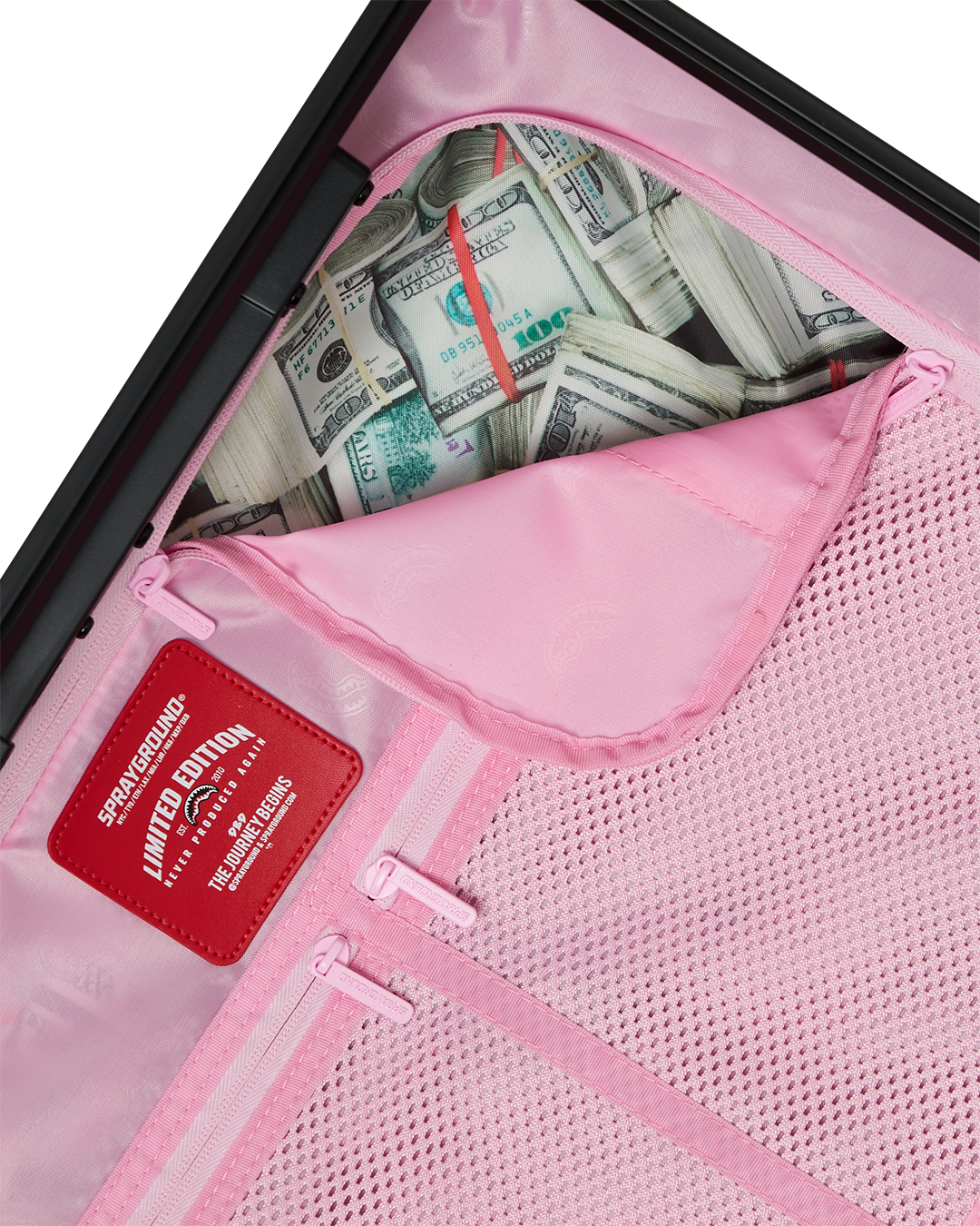 SPRAYGROUND® LUGGAGE PINK SHARKS IN PARIS PATCH CARRY-ON LUGGAGE