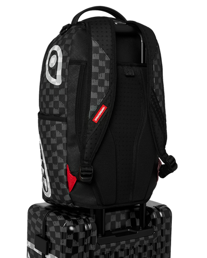 SPRAYGROUND® LUGGAGE BLACK AND WHITE DRIP CHECK SHARK CARRY-ON LUGGAGE