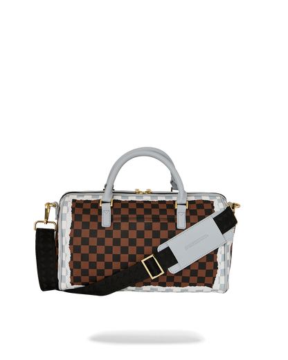 SPRAYGROUND® DUFFLE CREAM AND BROWN TEAR CHECK MINI DUFFLE