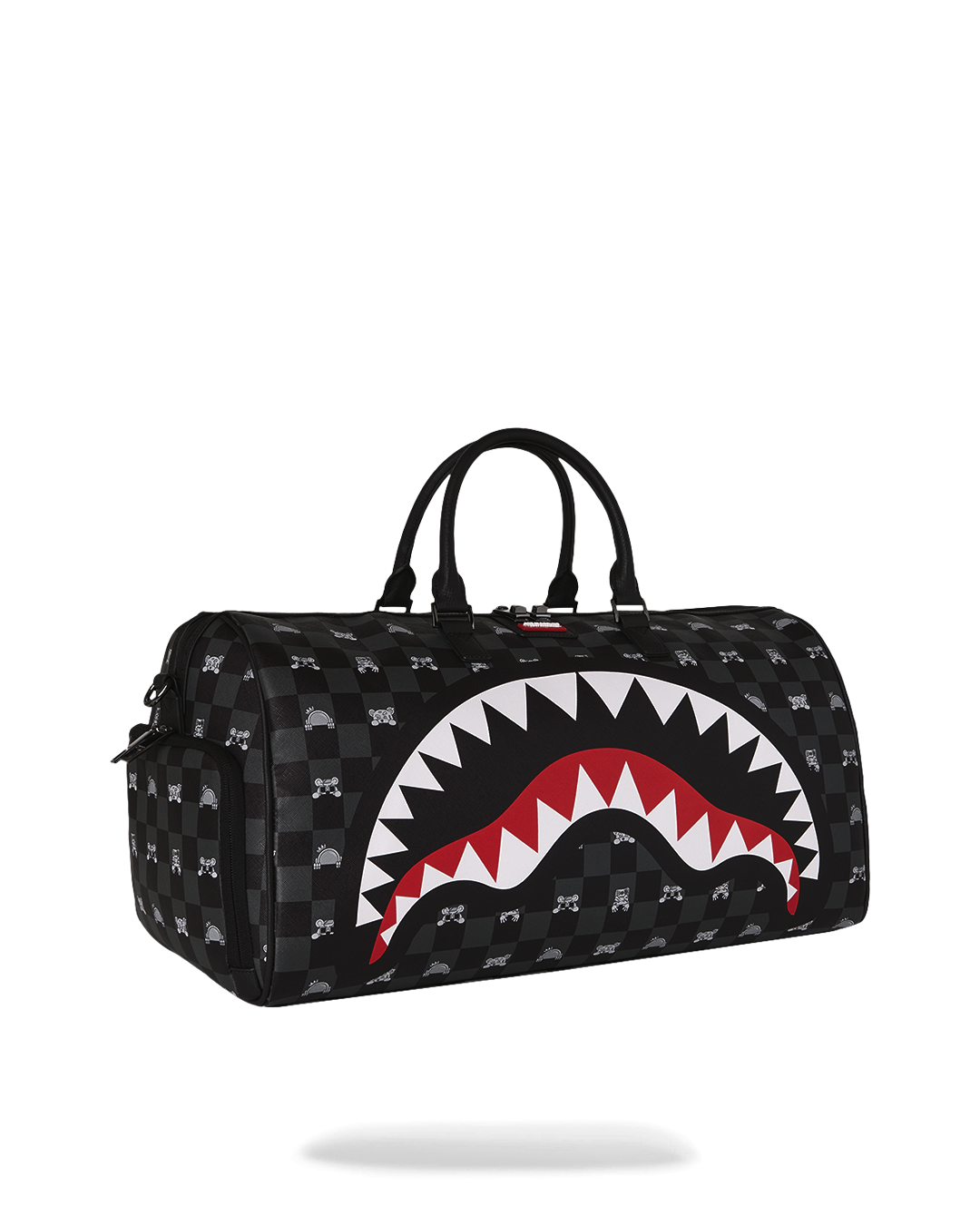 SPRAYGROUND® DUFFLE GRAY PEEKING CHARACTER CHECK DUFFLE