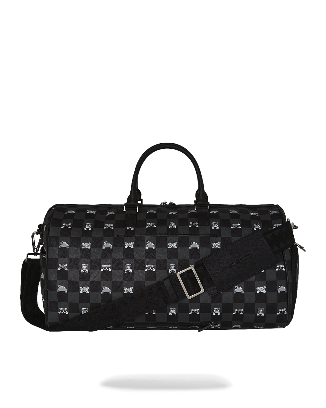 SPRAYGROUND® DUFFLE GRAY PEEKING CHARACTER CHECK DUFFLE