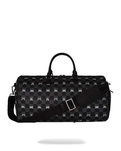 SPRAYGROUND® DUFFLE GRAY PEEKING CHARACTER CHECK DUFFLE