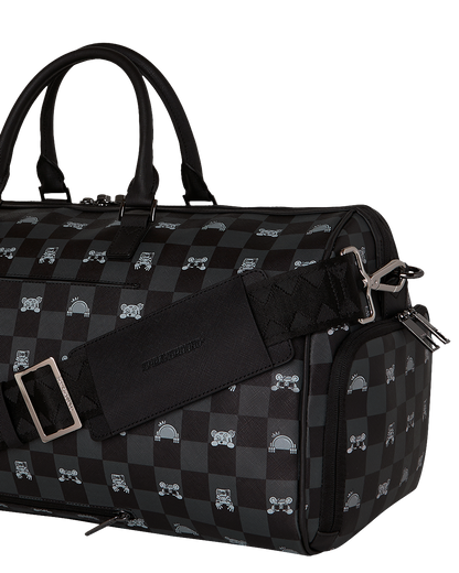 SPRAYGROUND® DUFFLE GRAY PEEKING CHARACTER CHECK DUFFLE