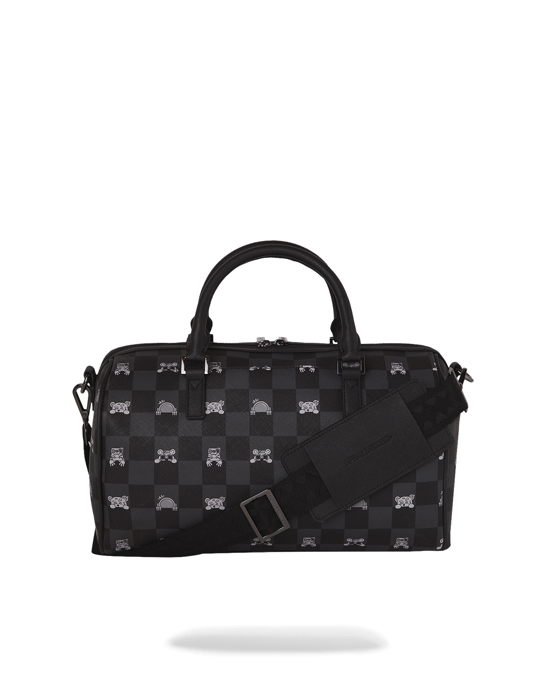 SPRAYGROUND® DUFFLE GRAY PEEKING CHARACTER CHECK MINI DUFFLE