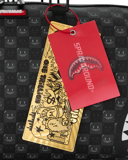 SPRAYGROUND® MINI DUFFLE SHARKS IN PARIS WTF BUBBLY BLACK CHECK MINI DUFFLE