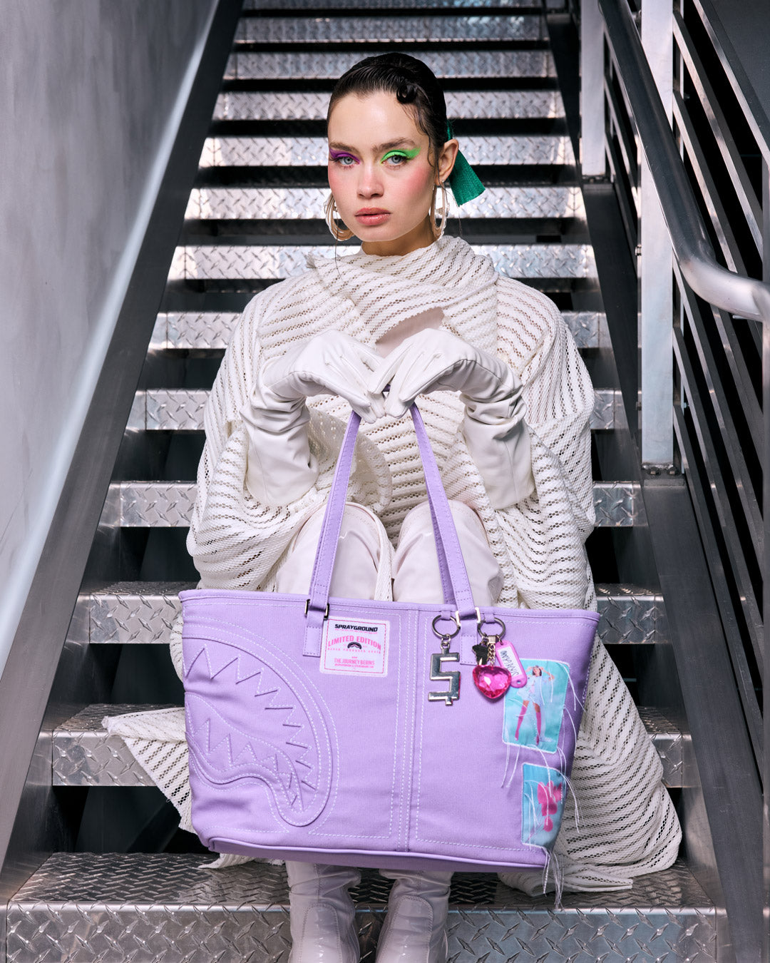 SPRAYGROUND® TOTE PURPLE CANVAS STITCH TOTE