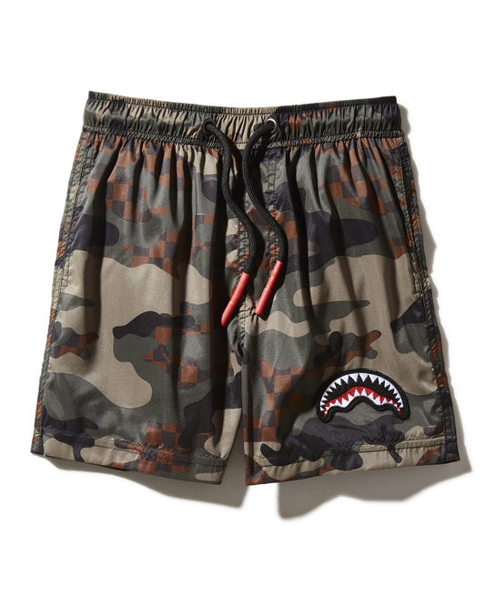 SPRAYGROUND® SWIM KIDS CAMO CHECKERED SWIM TRUNKS