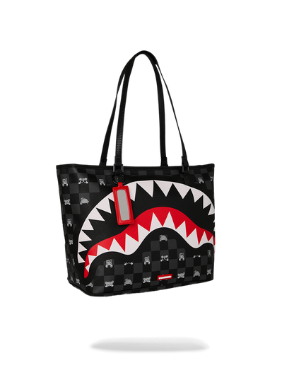 SPRAYGROUND® TOTE GRAY PEEKING CHARACTER CHECK TOTE