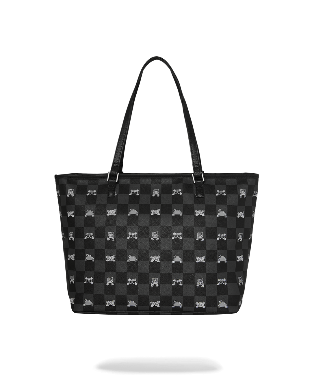 SPRAYGROUND® TOTE GRAY PEEKING CHARACTER CHECK TOTE