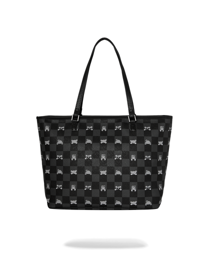 SPRAYGROUND® TOTE GRAY PEEKING CHARACTER CHECK TOTE