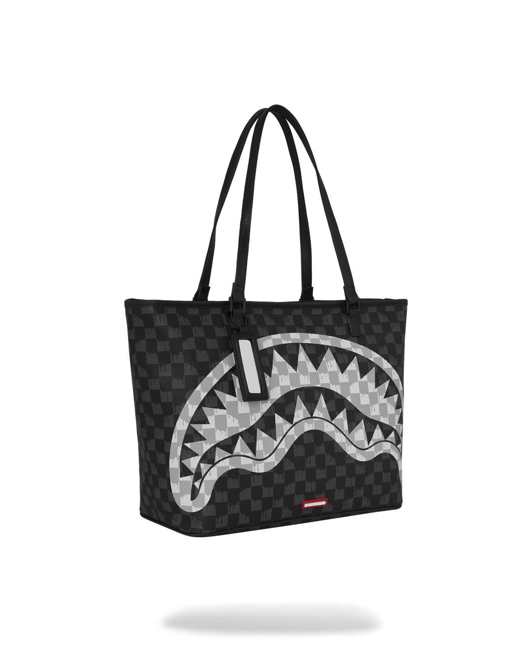 SPRAYGROUND® TOTE BLACK AND WHITE DRIP CHECK SHARK TOTE