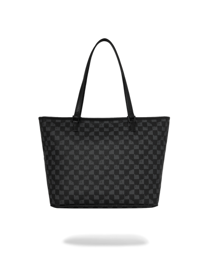SPRAYGROUND® TOTE BLACK AND WHITE DRIP CHECK SHARK TOTE