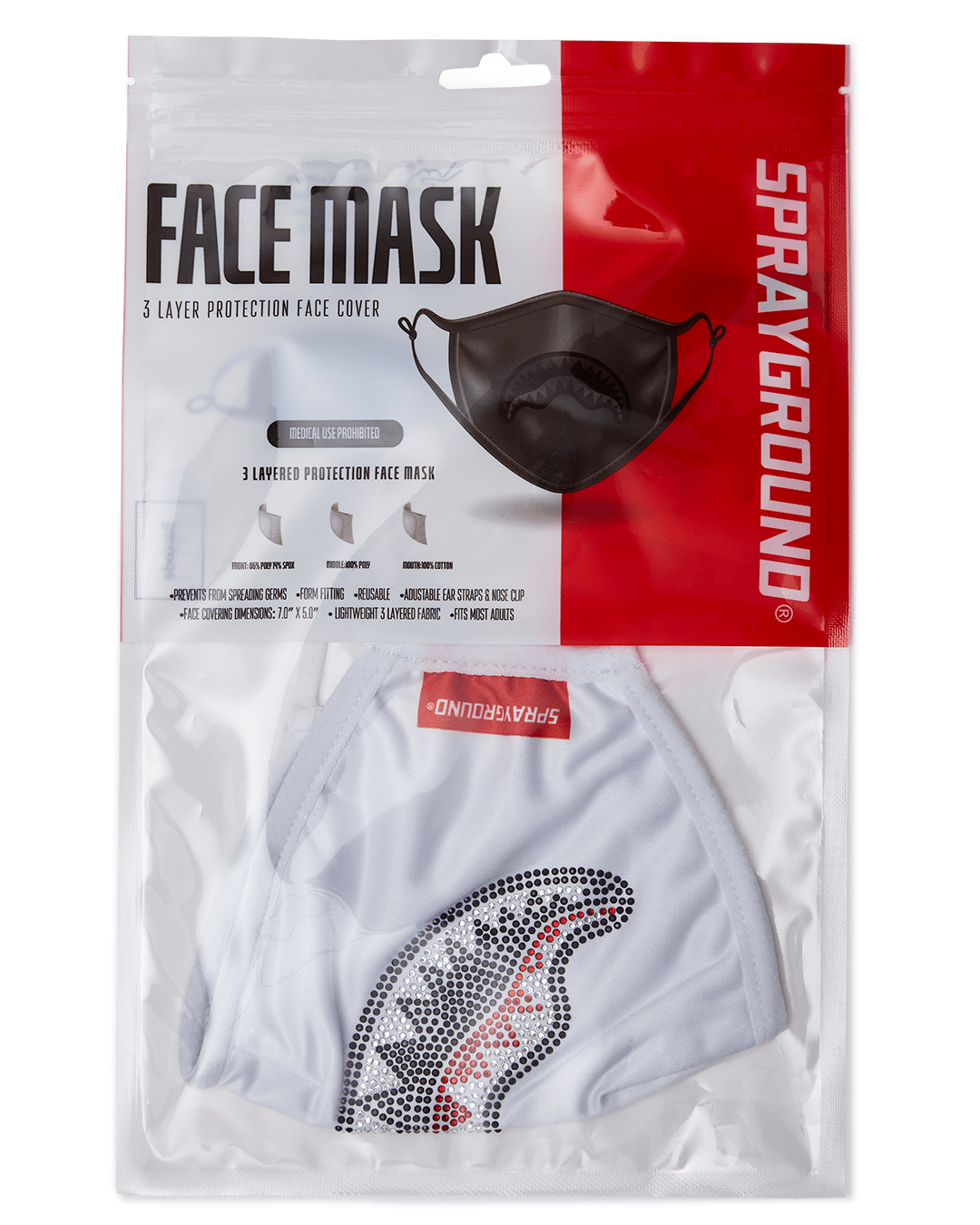 SPRAYGROUND® FASHION MASK TRINITY DIAMOND SHARK (WHT) POLYESTER FACE MASK