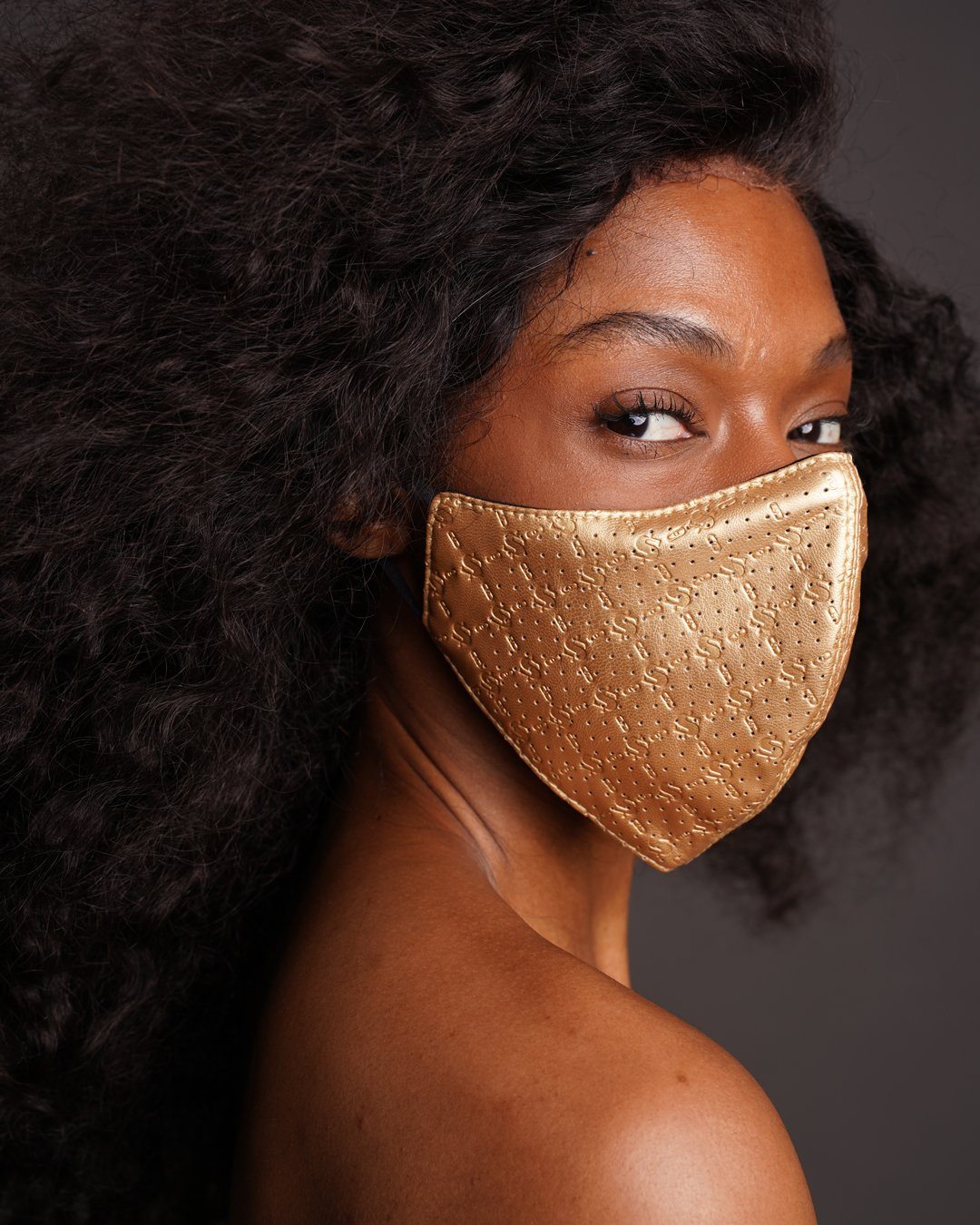 SPRAYGROUND® FASHION MASK GOLD MONEYGRAM VEGAN LEATHER FACE MASK