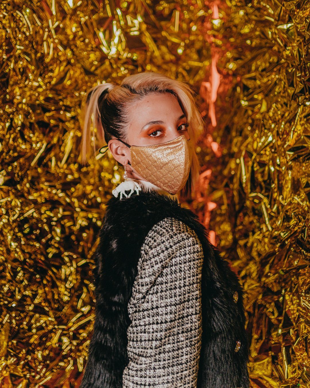 SPRAYGROUND® FASHION MASK GOLD MONEYGRAM VEGAN LEATHER FACE MASK