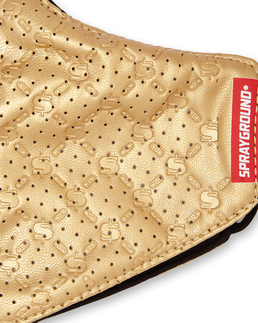 SPRAYGROUND® FASHION MASK GOLD MONEYGRAM VEGAN LEATHER FACE MASK