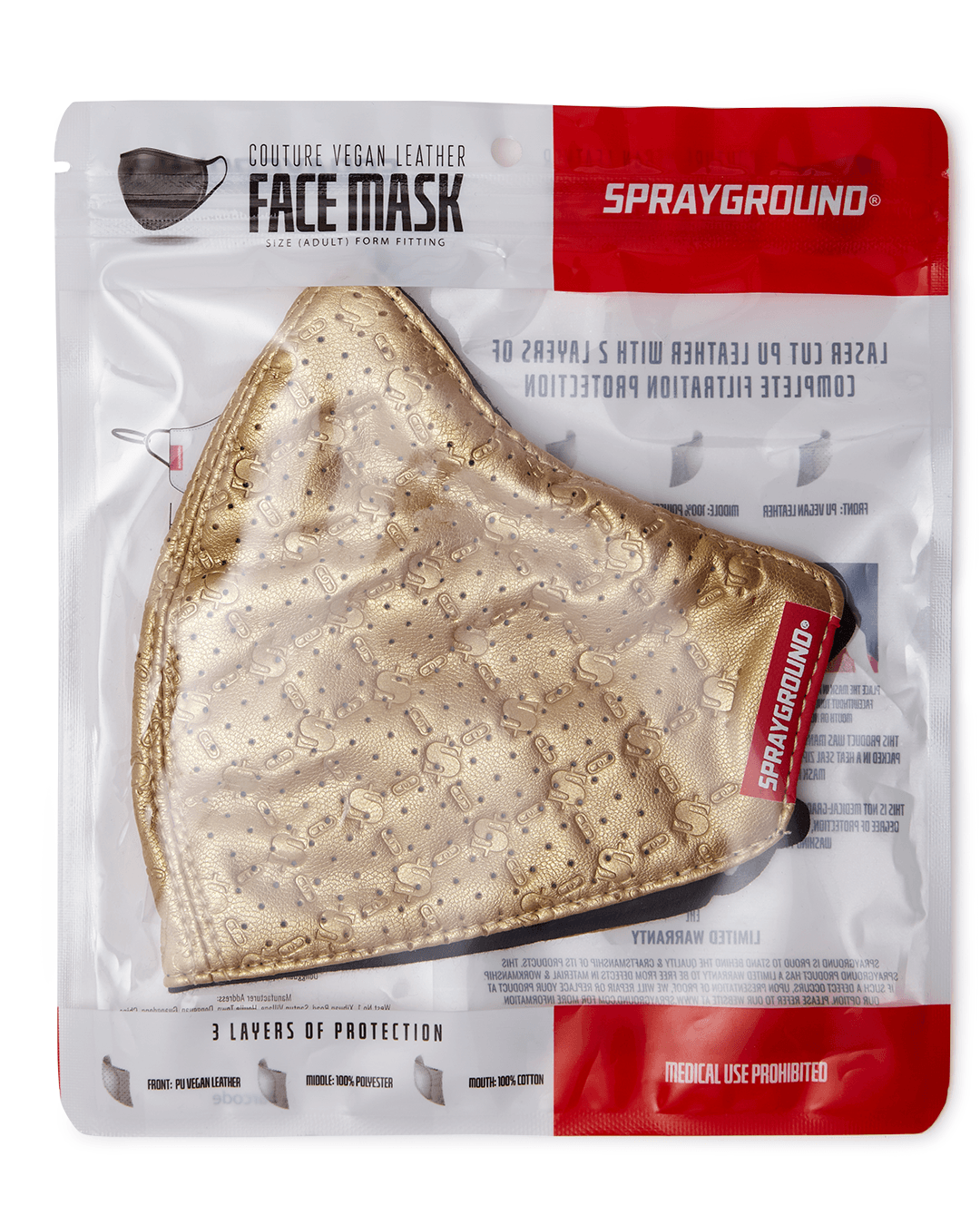 SPRAYGROUND® FASHION MASK GOLD MONEYGRAM VEGAN LEATHER FACE MASK