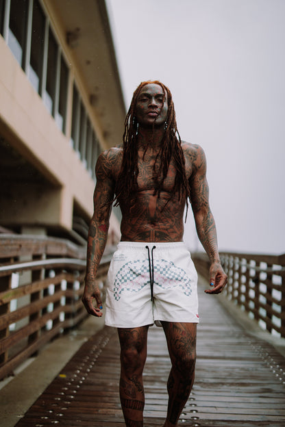 SPRAYGROUND® SWIM CREAM CHECK SHARK CENTRAL SWIM SHORTS