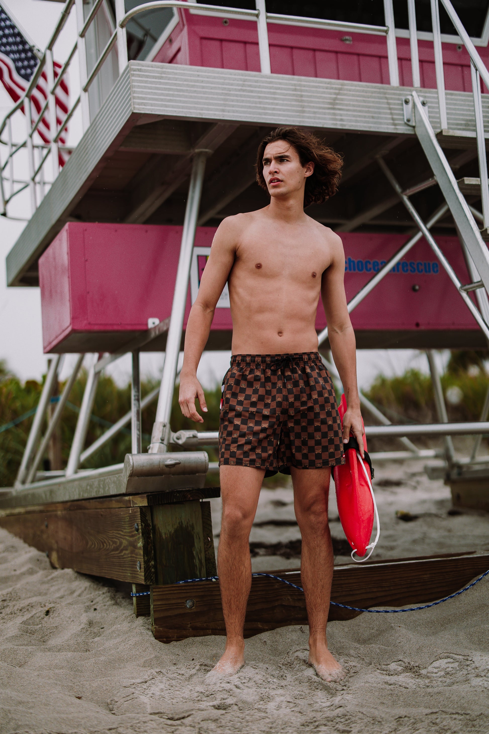 SPRAYGROUND® SWIM PEEKING CHARACTER CHECK SWIM SHORTS