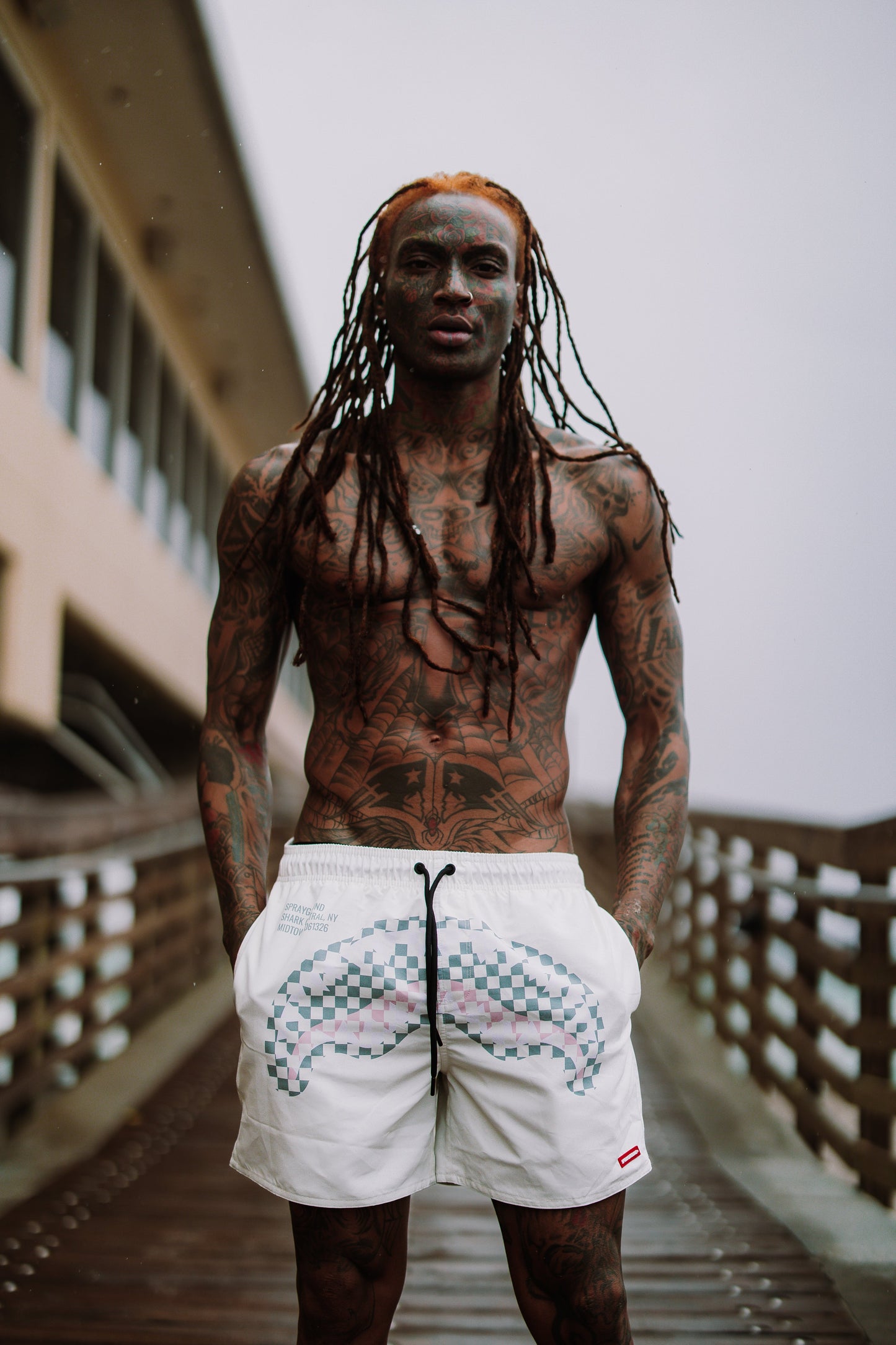 SPRAYGROUND® SWIM CREAM CHECK SHARK CENTRAL SWIM SHORTS
