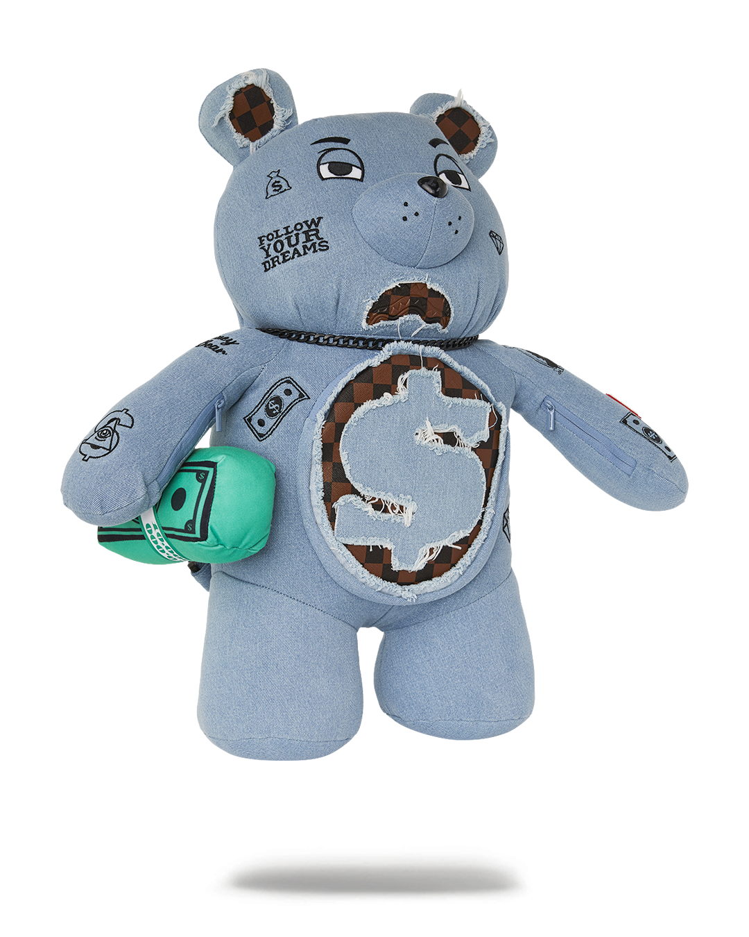 SPRAYGROUND® BACKPACK DENIM SHARK MONEYBEAR TEDDY BEAR