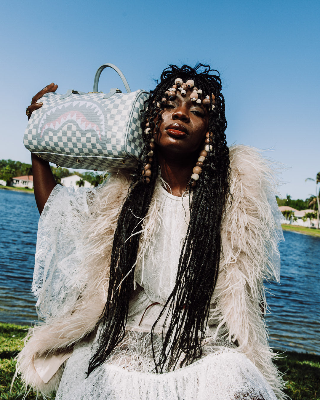SPRAYGROUND® DUFFLE KNIT SHARKS IN PARIS IN CREAM MINI DUFFLE