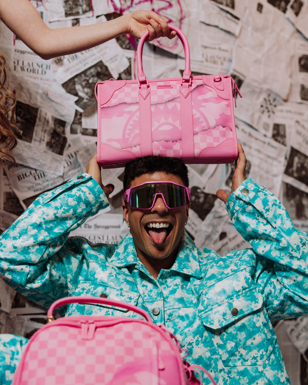 SPRAYGROUND® DUFFLE PINK 3AM RIPTIDE MINI PYRAMID DUFFLE