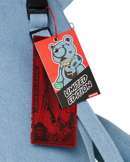 SPRAYGROUND® BACKPACK DENIM SHARK MONEYBEAR TEDDY BEAR