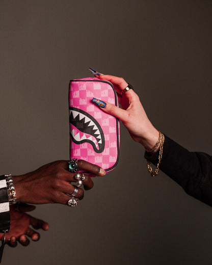 SPRAYGROUND® POUCH PINK AND BLACK DRIP CHECK POUCH